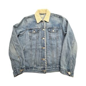 Gap Denim Jacket Mens XL Blue 1969 Sherpa Lined Borg Collar Trucker Coat‎